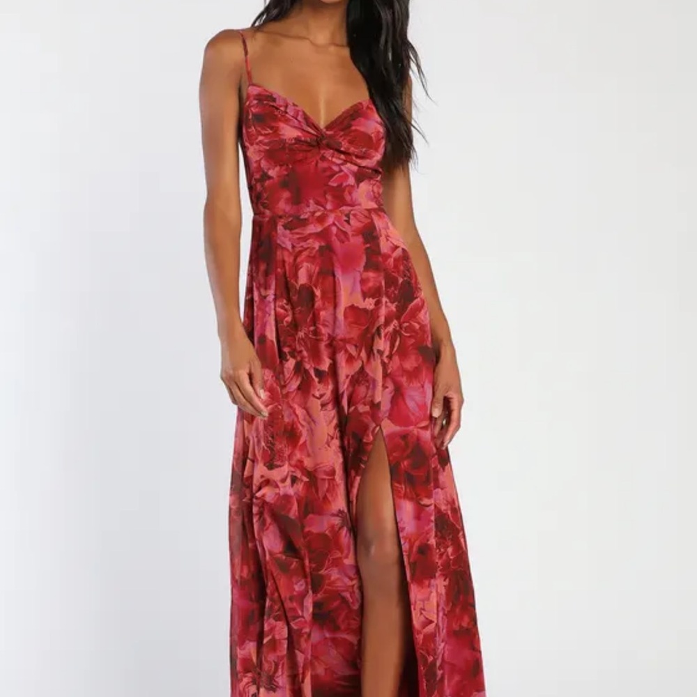 Lulu's Red Sleeveless Maxi Dress with Slit